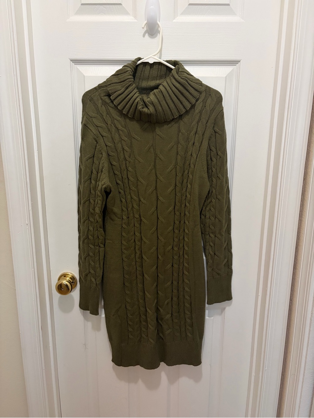 Amazon Olive Cable Knit Turtleneck Sweater Dress